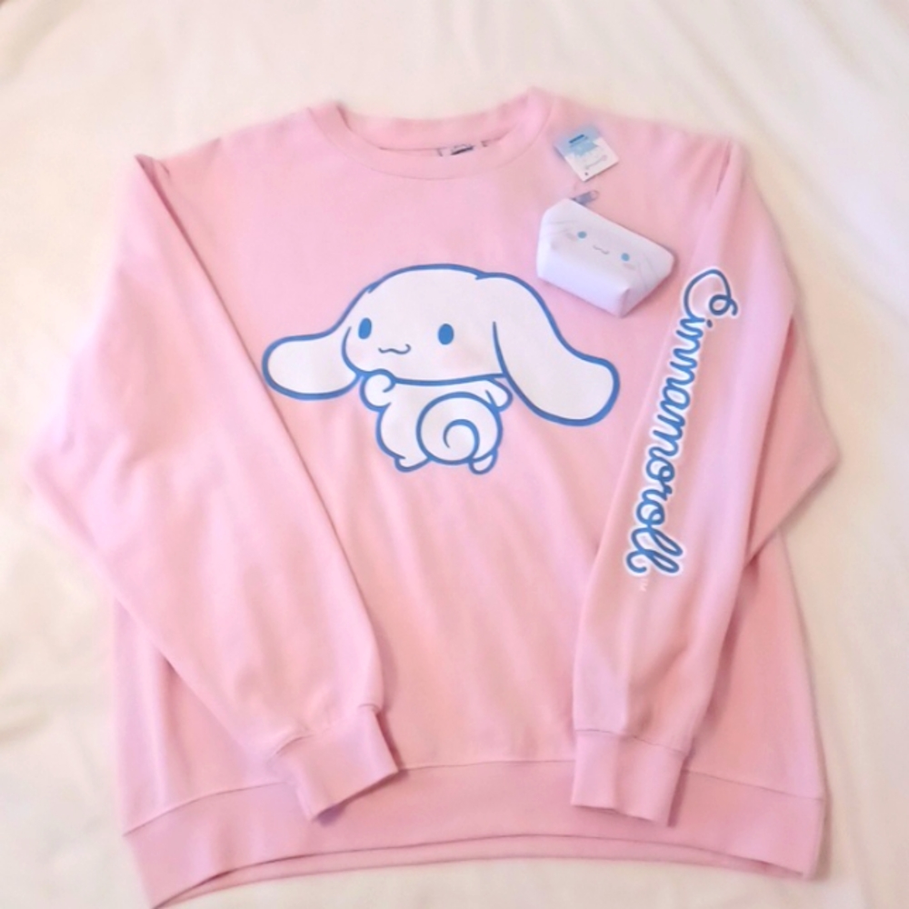 Cinnamonroll Sanrio pink crewneck sweatshirt NWT Medium bundle with pouch bag:)